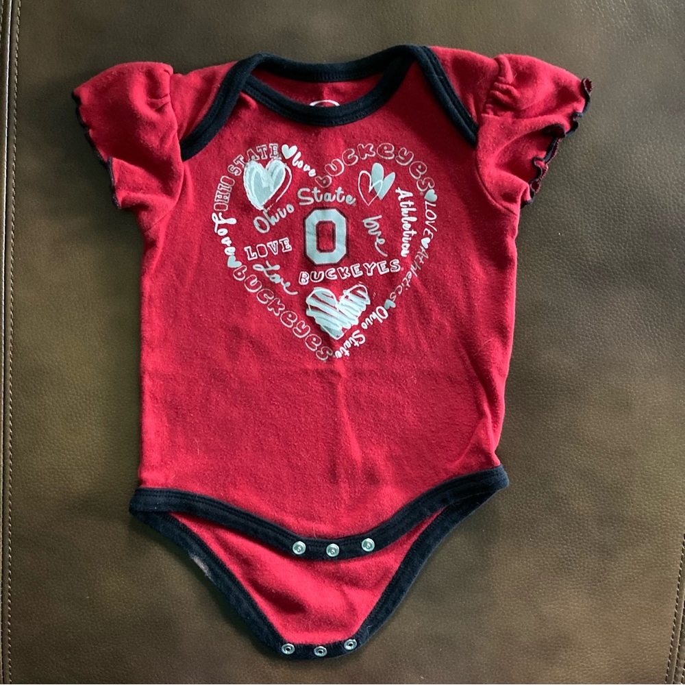 OHIO STATE OSU Buckeyes Girl Onesie One Piece Bodysuit 12 months Hearts Cute!